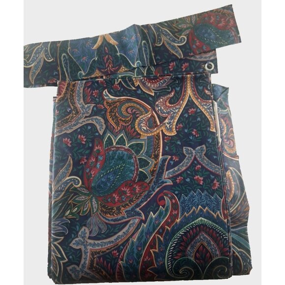 NEW Vintage Sears Curtain Blue Red Lotus Flower Boho Elegant Cottage 84x40 - Picture 1 of 7